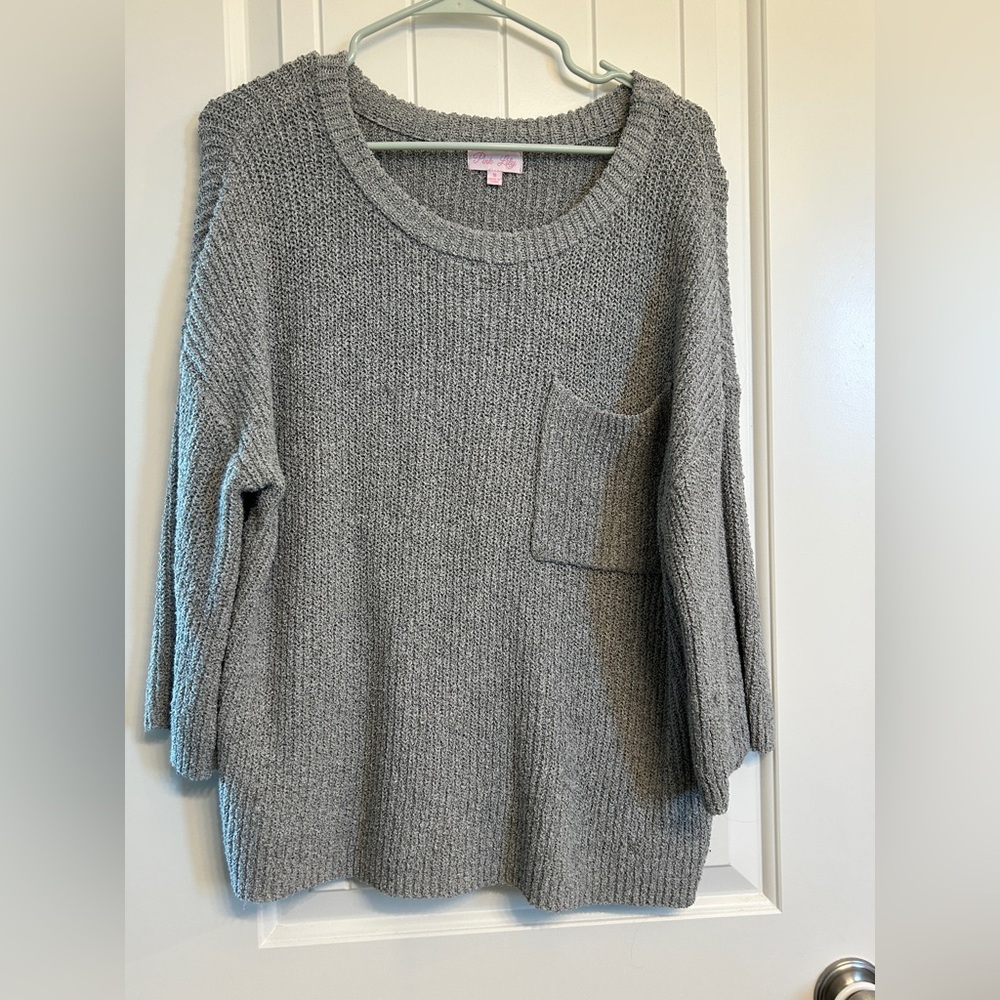 Pink Lily Heather Gray Crew Neck Sweater